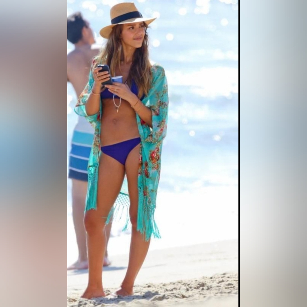 Green Floral Kimono Cover-Up
